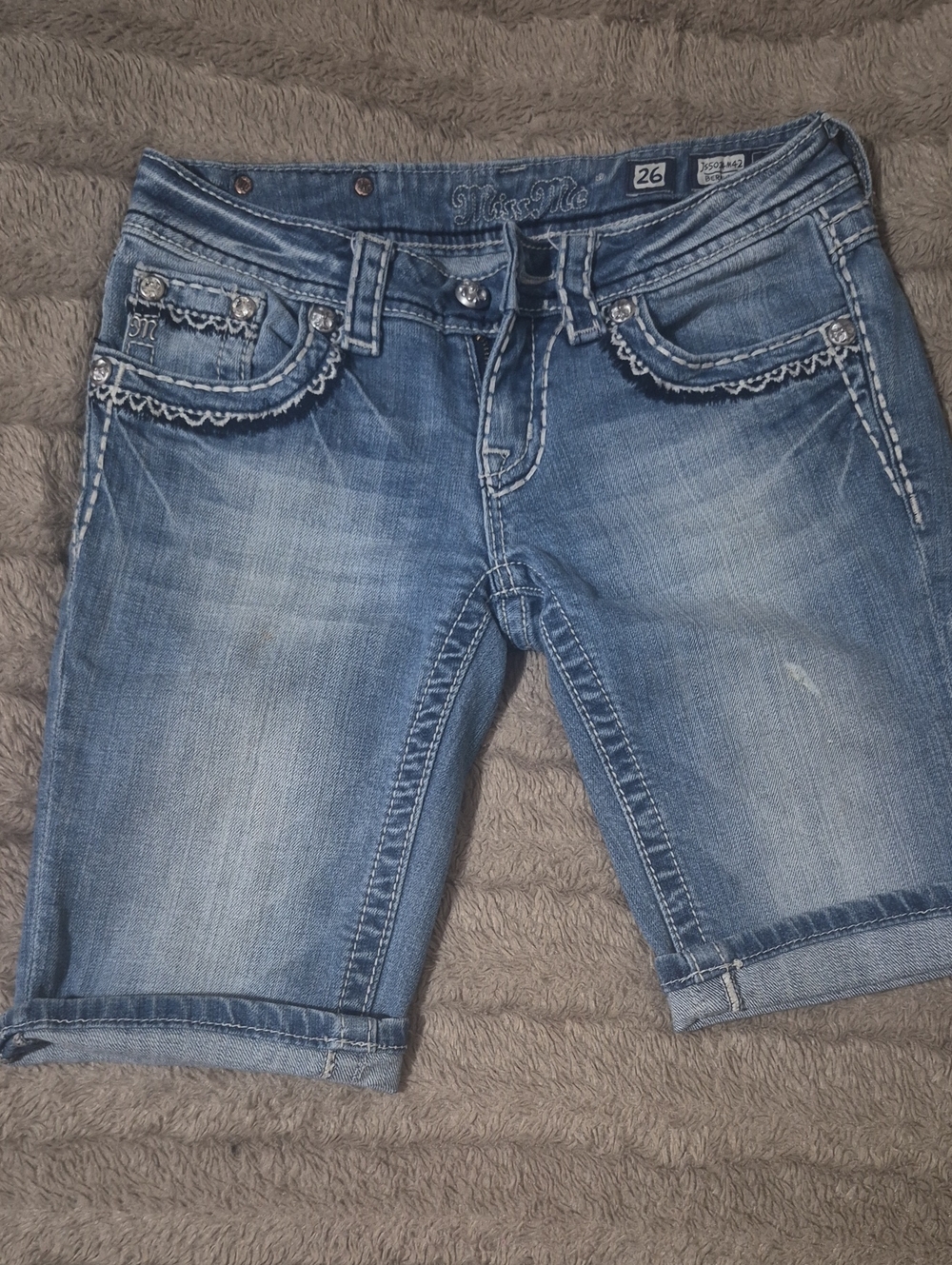 Miss Me Light Blue Distressed Denim Bermuda Shorts